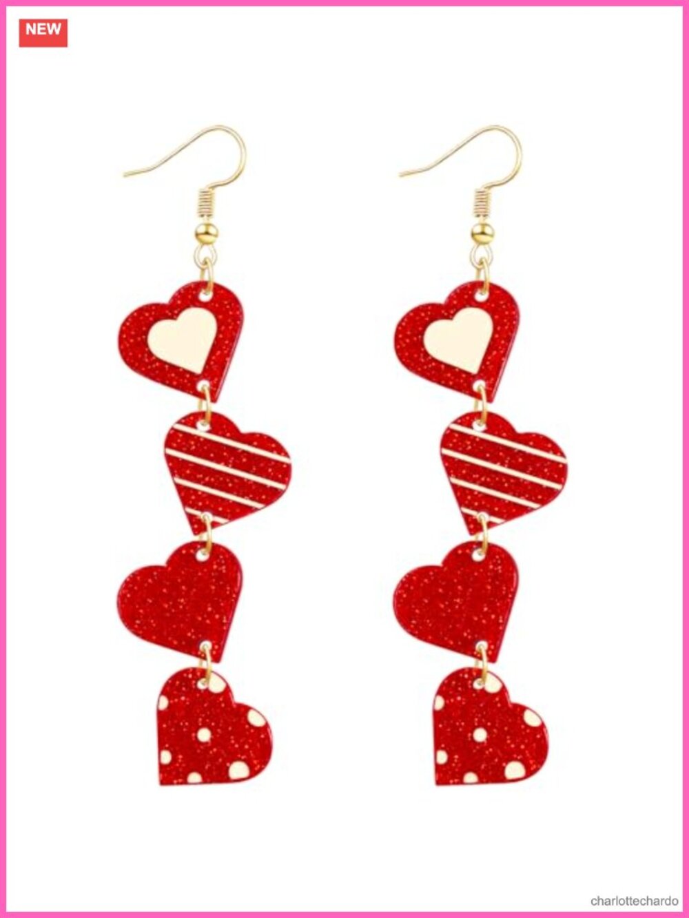 Glitter Valentine's Day Heart Drop Dangle Earrings Lightweight Acrylic
